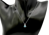 10K White Gold Blue Topaz and Diamond Pendant, 18"
