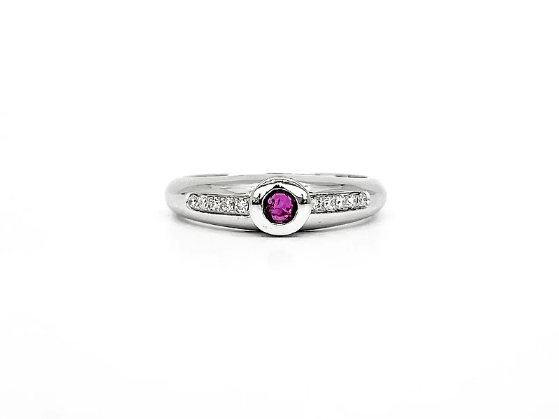 14K White Gold Ruby and 0.09ctts Diamond Ring