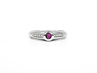 14K White Gold Ruby and 0.09ctts Diamond Ring