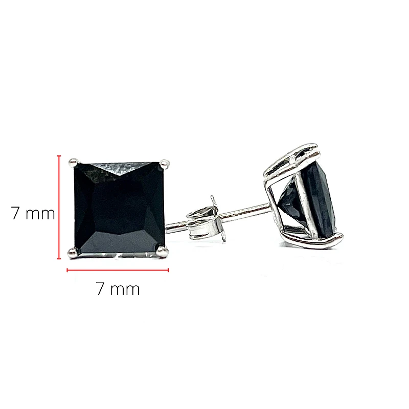 925 Sterling Silver with Black Cubic Zirconia Stud Earrings - 7mm