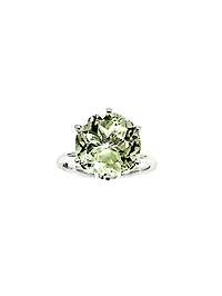 10K White Gold 5 carat Genuine Prasiolite (Green Amethyst) Ring, size 6.5 - 4.5
