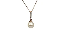 10K Rose Gold Fresh Water Pearl and Diamond Pendant, 18"