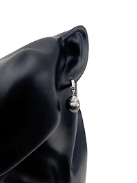 14K Gold Tahitian Pearl Dangle Earrings with Hoop Closure