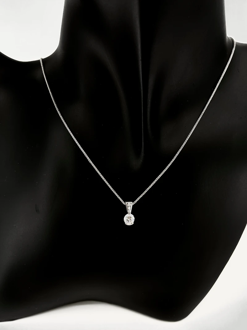 14K White Gold 0.49cttw Diamond Solitaire Pendant, 18"