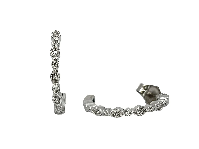 14K White Gold 0.07cttw Diamond Hoop Earrings