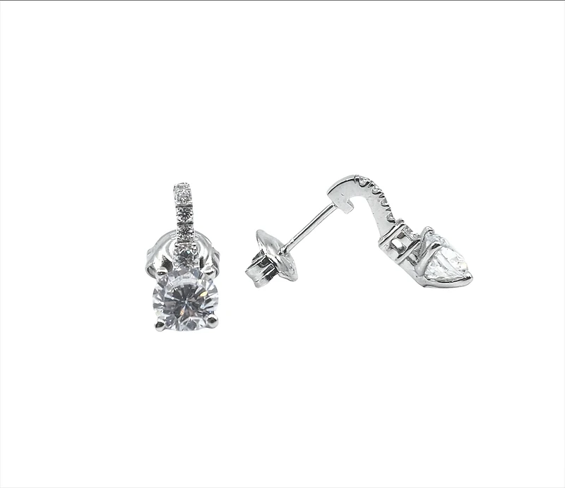925 Sterling Silver 5.5mm Cubic Zirconia Earrings - 14.5mm x 5.5mm