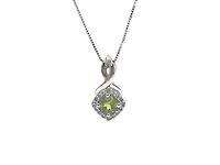 10K White Gold 0.40cttw Peridot and 0.08cttw Diamond Pendant, 18" Box Chain
