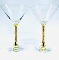 2 Piece Martini Glasses with 24K Gold Flake Stems