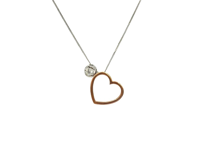 10K White & Rose Gold 0.09cttw Canadian Diamond Heart Necklace, 18"