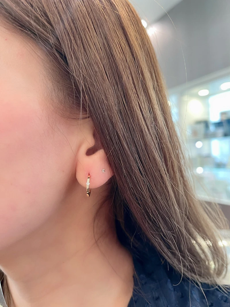 10K Gold 0.04cttw Diamond Hoop / Huggie / Hinged Earring
