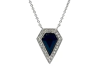 14K White Gold 0.78cttw Onyx and 0.10cttw Diamond Necklace - 18 Inches