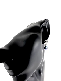 Fresh Water Black Pearl Silver & Cubic Zirconia Earrings