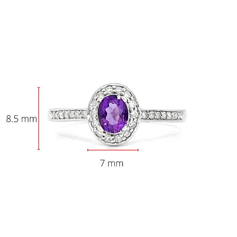 10K White Gold 0.30cttw Genuine Amethyst and 0.13cttw Diamond Halo Ring, size 6.5