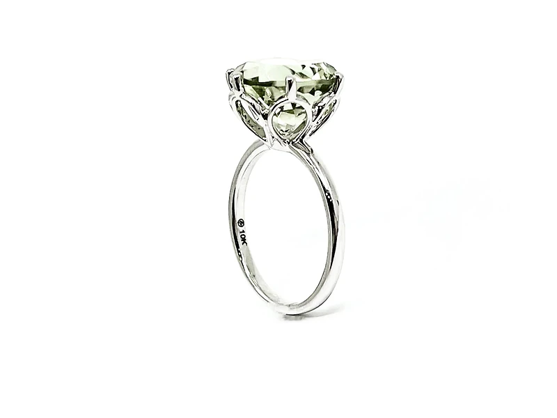 10K White Gold 5 carat Genuine Prasiolite (Green Amethyst) Ring, size 6.5 - 4.5