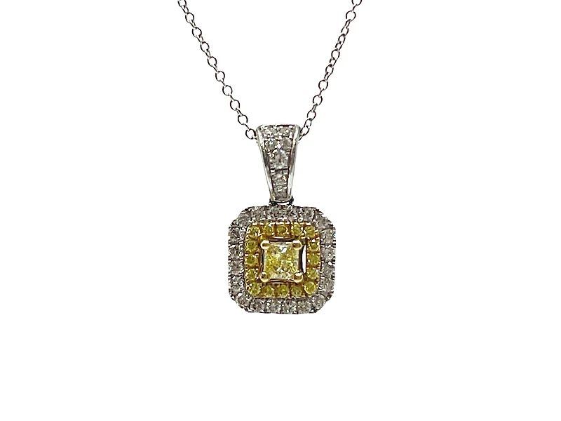14K White & Yellow Gold 0.83cttw Fancy Yellow Radiant Cut Diamond Necklace - 18 Inches