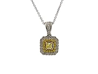14K White & Yellow Gold 0.83cttw Fancy Yellow Radiant Cut Diamond Necklace - 18 Inches