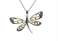 10K 2 Tone 0.02cttw Diamond Dragonfly Pendant, 18"