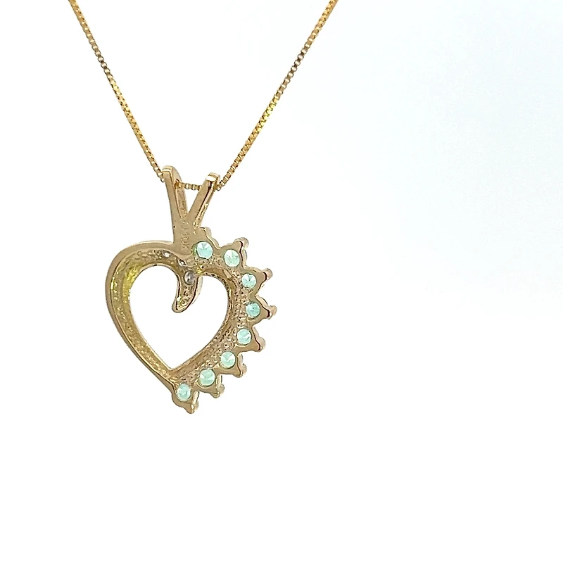10K Yellow Gold 0.03 cttw Diamond and Emerald Heart Pendant, 18"