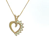 10K Yellow Gold 0.03 cttw Diamond and Emerald Heart Pendant, 18"