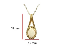 10K Yellow Gold 7x5mm Oval Cut White Opal and 0.08cttw Diamond Halo Pendant - 18 Inches