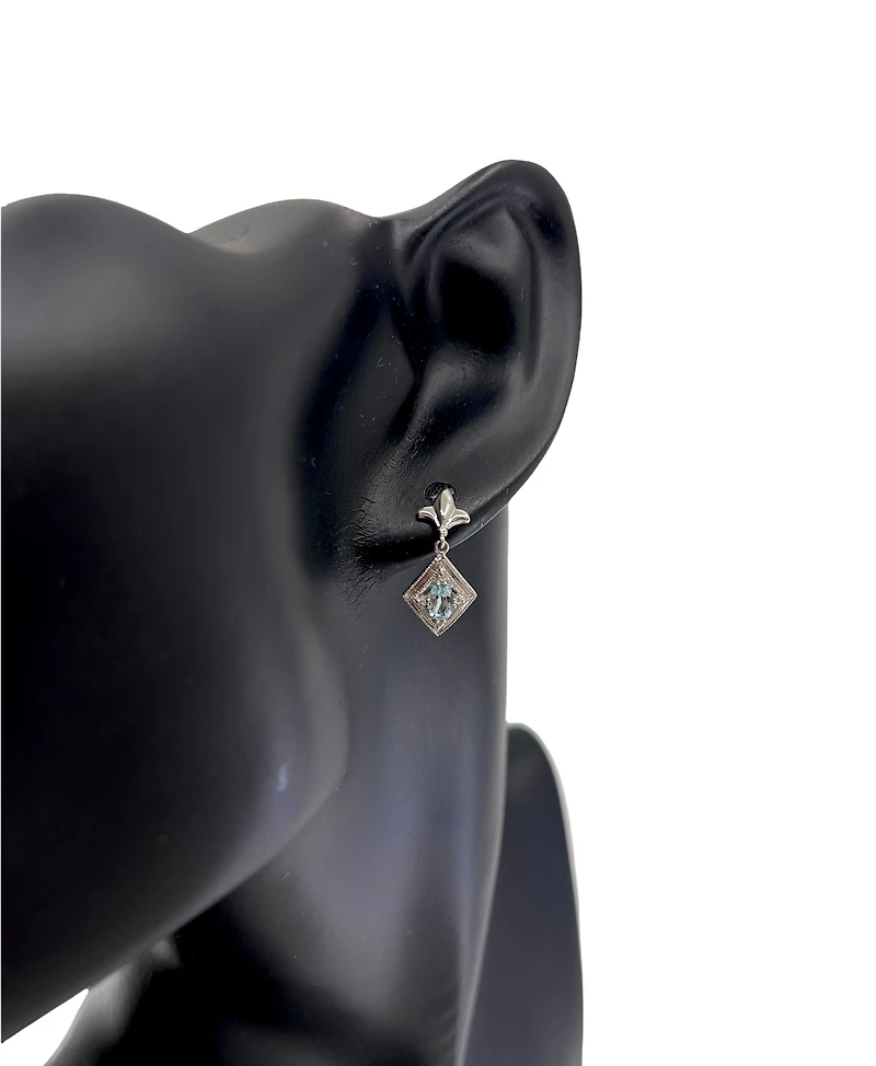 10K White Gold 0.60cttw Genuine Sky Blue Topaz & 0.03cttw Diamond Earrings