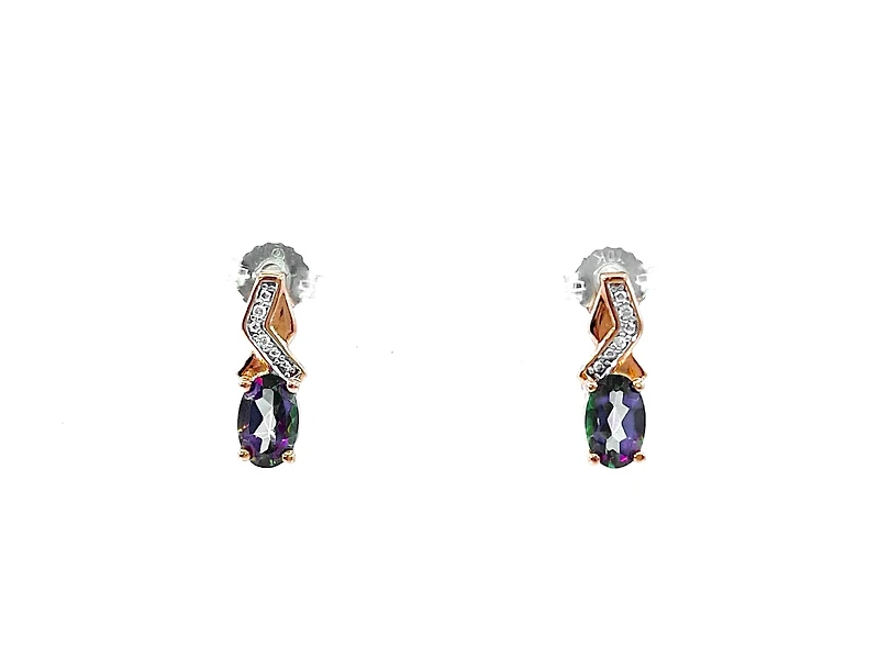 10K White & Rose Gold 1.20cttw Mystic Topaz & 0.012cttw Diamond Stud / Dangle / Drop Earring