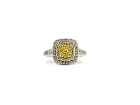 14K White Gold 1.05cttw Fancy Yellow and White Diamond Halo Engagement Ring, size 6