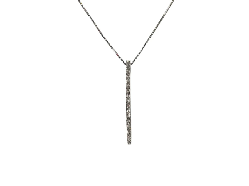 10K White Gold 0.10 cttw Diamond Bar Pendant, 18"