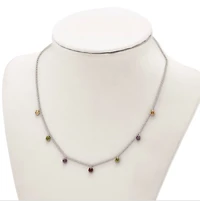 Sterling Silver Rhodium Plated 16 inch Dangling Colorful CZ Necklace with 2 inch Extender