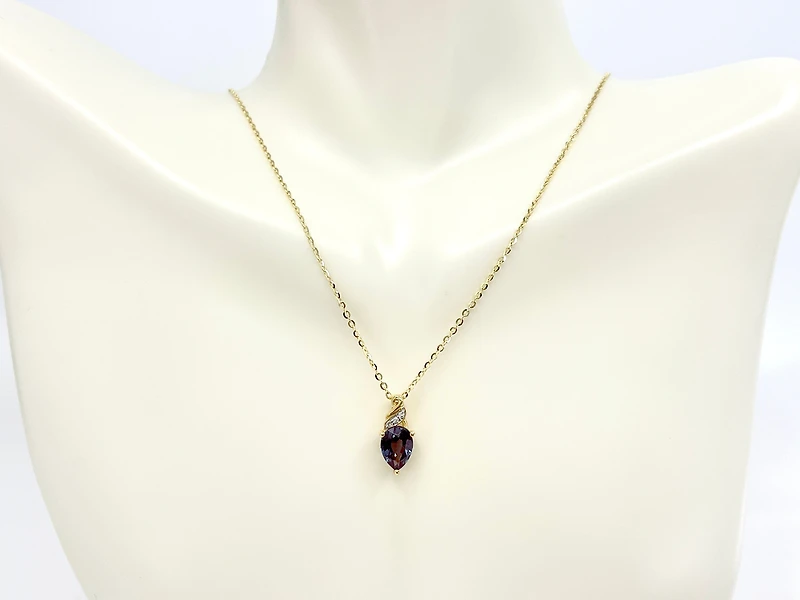 10K Yellow Gold 8x6mm Pear Cut Created Alexandrite and 0.01cttw Diamond Pendant, 18"