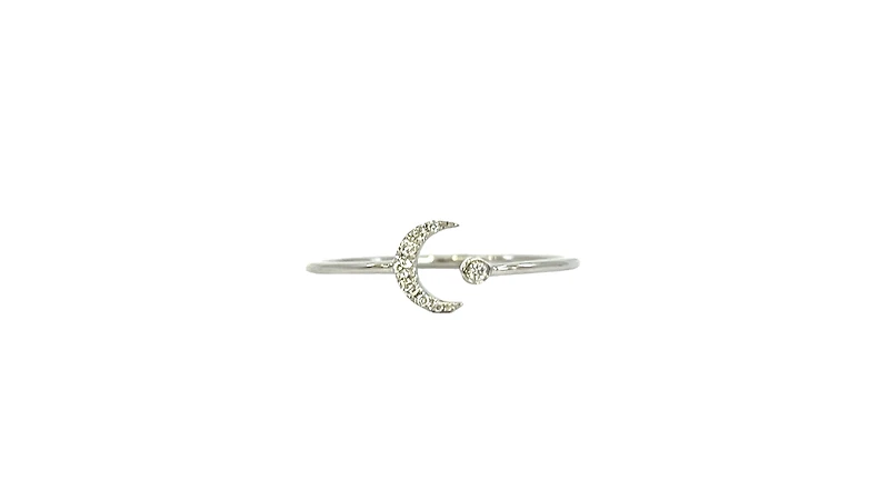 14K White Gold 0.04cttw Diamond Moon Ring - 4.5