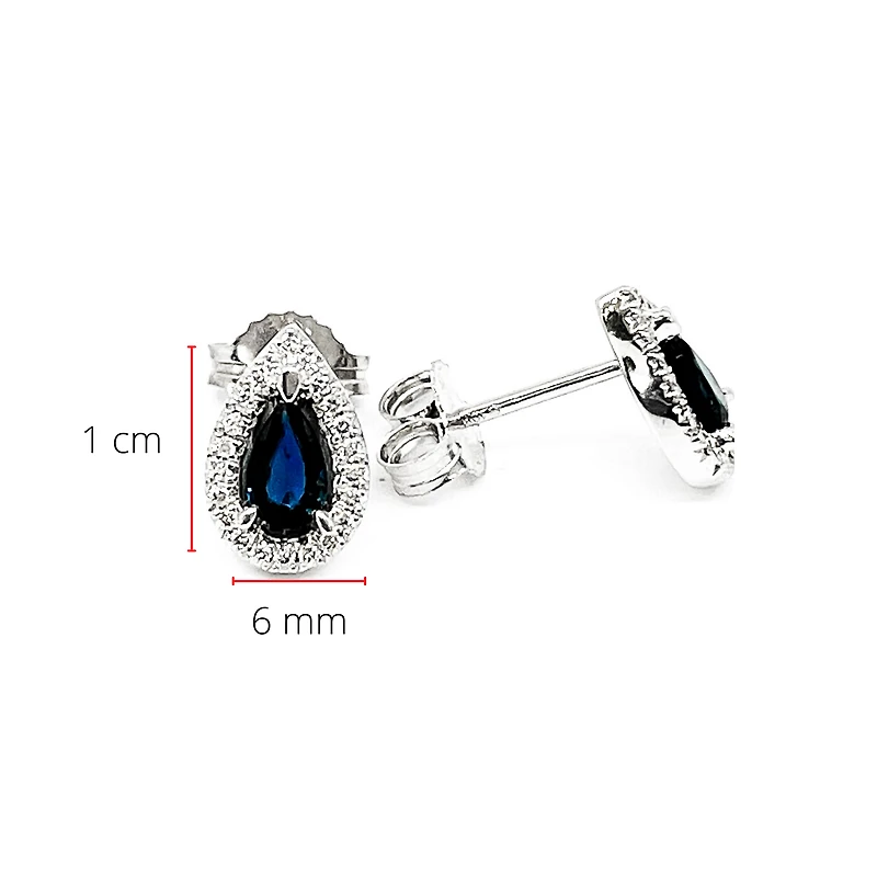 10K White Gold 0.60cttw Genuine Sapphire & 0.11cttw Diamond Pear Shaped Halo Earrings