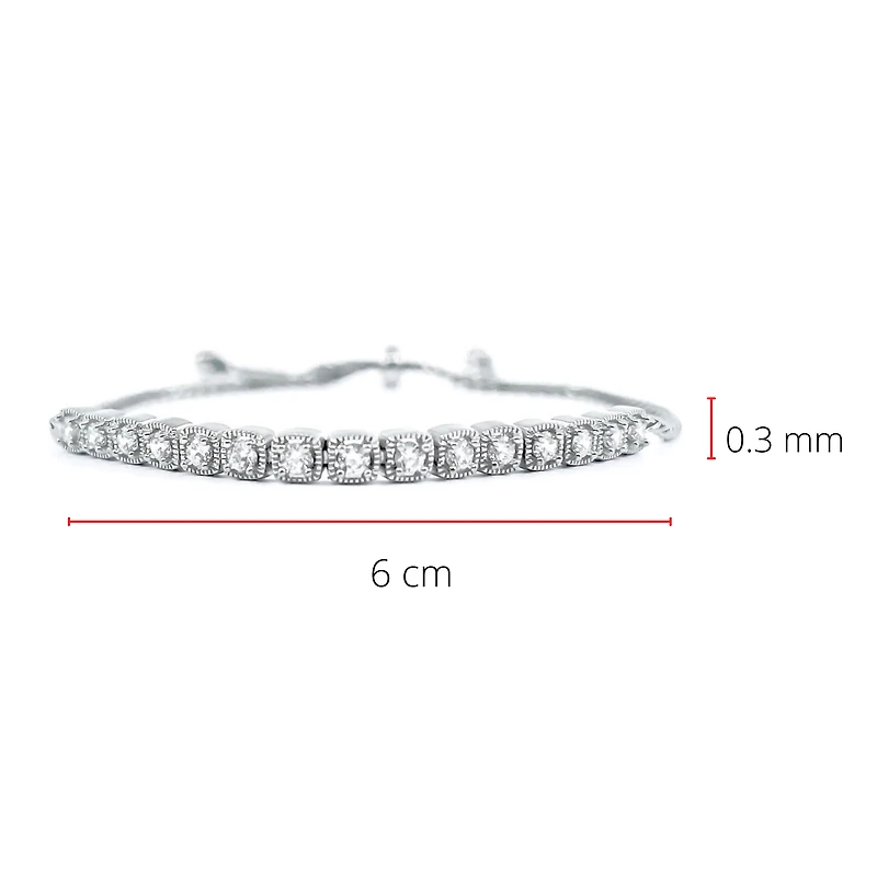 Sterling Silver & Cubic Zirconia  Adjustable Bracelet - inches / plated