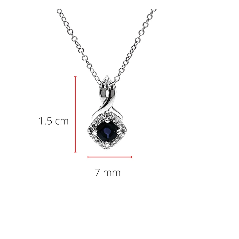 10K White Gold Blue Sapphire and Diamond Pendant