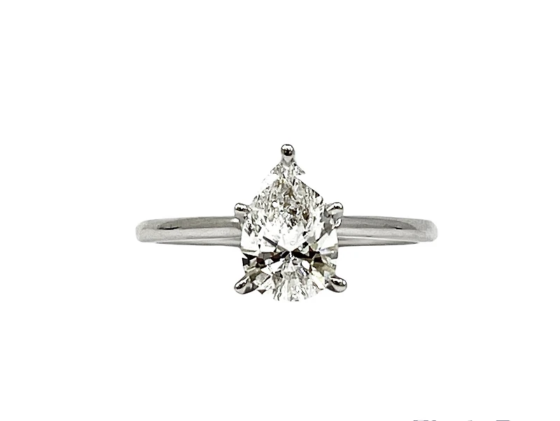 14K Gold 1.00cttw Lab Grown Diamond Pear Shape Solitaire Engagement Ring - /
