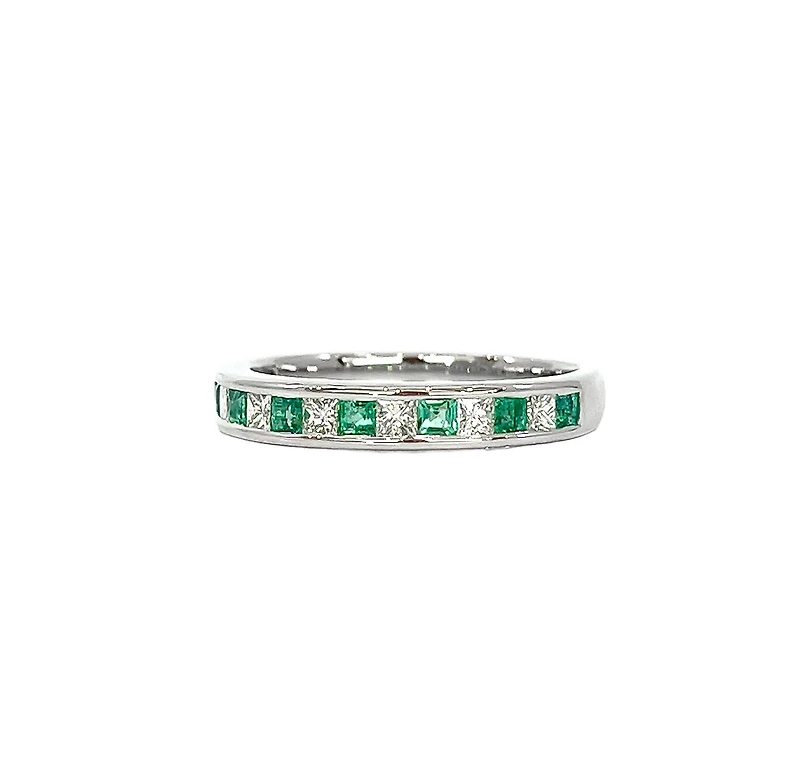 10K White Gold 0.30cttw Princess Cut Emerald and 0.28cttw Diamond Channel Set Ring - 6.5 / 4.5