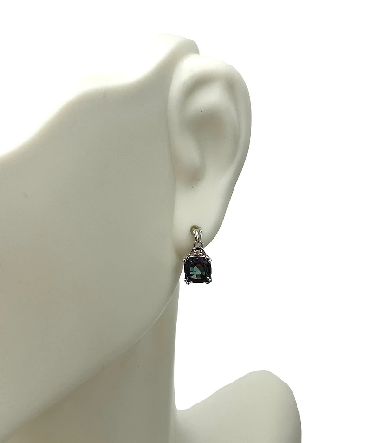 10K White Gold 6mm Cushion Cut Created Alexandrite and 0.01cttw Diamond Earrings
