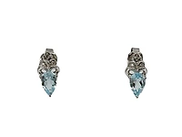 10K White Gold 6x4mm Pear Cut Swiss Blue Topaz and 0.03cttw Diamond Earrings