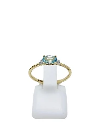 10K Yellow Gold 0.40cttw Genuine Oval Cut Aquamarine & 0.02cttw Diamond Ring - 4.5