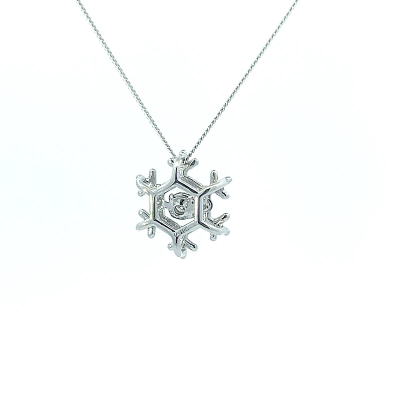 10K White Gold 0.02 cttw Canadian Diamond Snowflake Pulse Pendant, 18"