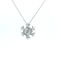 10K White Gold 0.02 cttw Canadian Diamond Snowflake Pulse Pendant, 18"