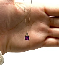 10K Yellow Gold 7mm Amethyst & 0.026cttw Diamond Pendant, 18"