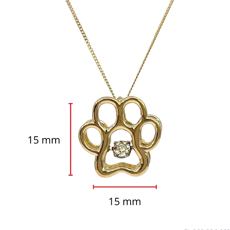 10K White, Yellow or Rose Gold Paw Print Diamond Necklace