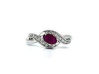 10K White Gold 0.09cttw Diamond with 0.60cttw Ruby Ring - 6.5 / 4.5