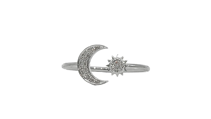 14K White Gold 0.06cttw Diamond Moon & Star Ring, size 6.5