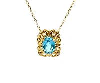 10K Yellow Gold 7x5mm Oval Cut Swiss Blue Topaz and 0.03cttw Diamond Necklace - 18 Inches