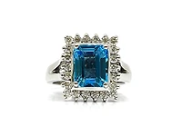 14K White Gold Genuine Blue Topaz and Diamond Ring, size 6.5