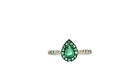 10K White Gold 0.45cttw Pear Cut Emerald and 0.18cttw Diamond Halo Ring - Size 6.5