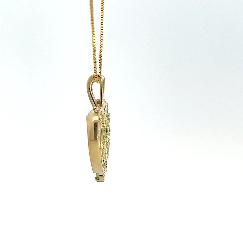 10K Yellow Gold 0.03 cttw Diamond and Emerald Heart Pendant, 18"