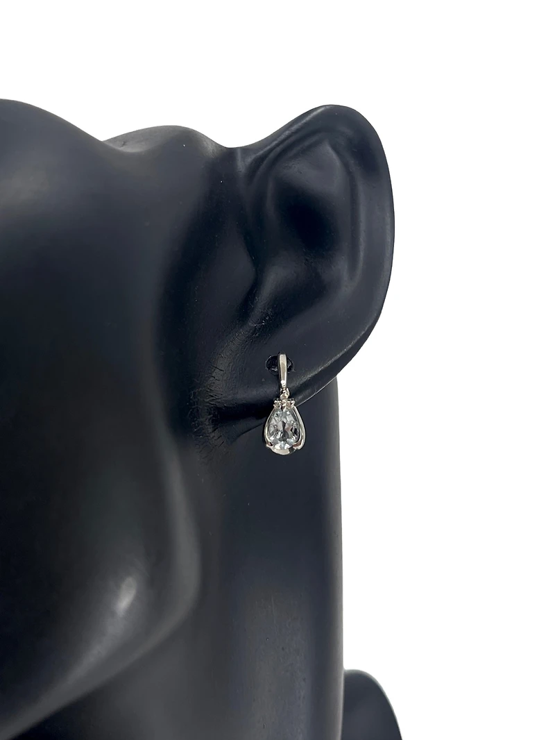 10K White Gold 0.70cttw Genuine Aquamarine Pear Cut & 0.03cttw Diamond Stud / Dangle / Drop Earrings